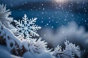 AI generated snowflake on the snow background photo