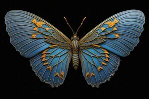 AI generated Butterfly with blue wings on a black background. generative ai photo