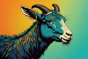 AI generated Goat head on a colorful background. ai generated photo