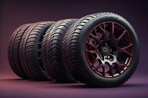 AI generated Car wheels on a purple background. ai generated photo