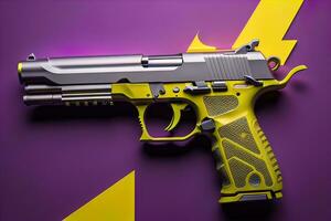 AI generated Semi-automatic handgun on a solid color background. Close-up. ai generative photo