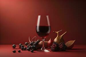 AI generated Glass of red wine on black background. ai generative photo