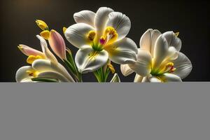 AI generated Bouquet of crocus and tulips on solid color background. ai generative photo