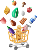 3D Shopping Plastic Basket with Fresh Products png