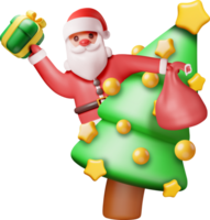 3D Santa Claus with Gift Bag and Christmas Tree png