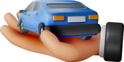 3D Blue Car Vintage Model in Hand png