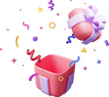 3d Open geschenk doos met vallend confetti. png