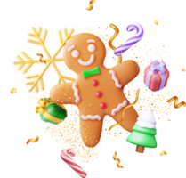 3D Holiday Gingerbread Man Cookie and Confetti. png