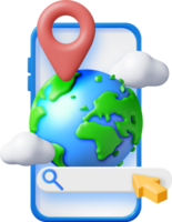 3d Globe, Search Bar and Location Pin on Phone png