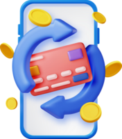 3d flecha con banco tarjeta y dorado monedas en teléfono png