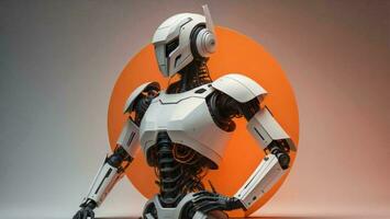 AI generated Robot on a orange background.  Robot model. generative ai photo