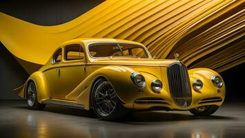 AI generated Vintage yellow car on a black background. generative ai photo