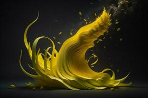 AI generated Abstract yellow paint splashes on black background. generative ai photo