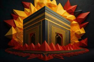 AI generated abstract geometric background with islamic Kaaba. generative ai photo