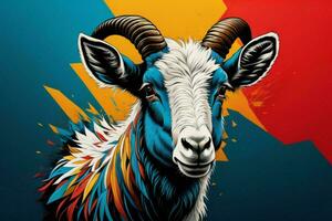 AI generated Goat head on colorful background. Vector illustration. Hipster style. ai generated photo