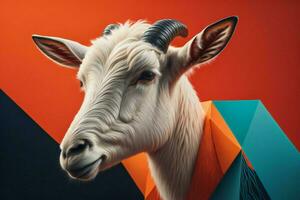 AI generated White goat head on geometric background. Animal concept. ai generated photo