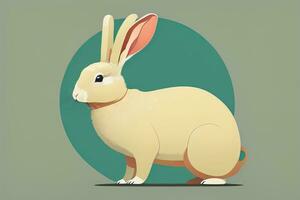 AI generated Vector illustration of a cute white rabbit sitting on a gray background. ai generative photo