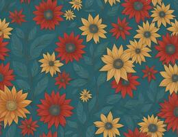 AI generated Seamless floral pattern with sunflowers. Vector illustration. generative ai photo