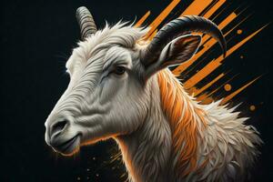 AI generated White goat on a black background. Digital painting. ai generated photo