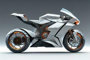 AI generated a white super sports motorcycle on a gray background. ai generative photo