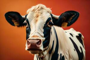 AI generated Portrait of a cow on a red background. Close-up. ai generated photo