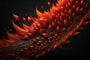 AI generated Abstract red bird feather on black background. ai generated photo