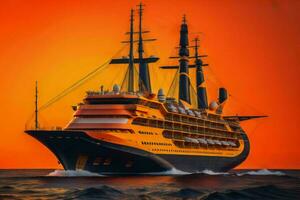 AI generated Cruise ship in the sea at sunset. generative ai photo