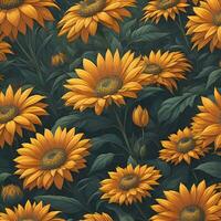 AI generated Seamless pattern with sunflowers. Floral background. generative ai photo