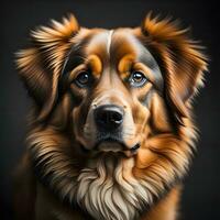 AI generated Portrait of a dog on a dark background, close-up. generative ai photo