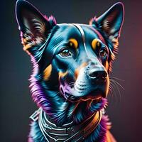 AI generated Portrait of a beautiful dog in a suit of a knight. generative ai photo