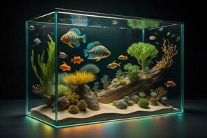 AI generated Aquarium with tropical fish and corals. generative ai photo