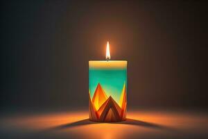 AI generated Creative burning candle on a wooden background. ai generative photo