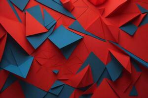 AI generated Abstract 3d chaotic red and blue origami background. generative ai photo