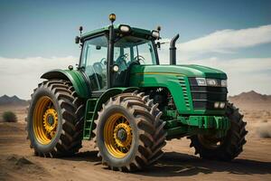 AI generated Agricultural tractor in the middle of the desert on a sunny day. generative ai photo