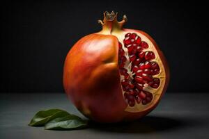 AI generated Ripe pomegranate on a dark background. Close-up. ai generated photo