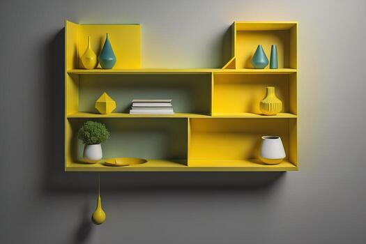 AI generated Bookshelf in scandinavian interior. ai generative photo