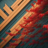 AI generated Autumn leaves on a blue wooden background. ai generated photo