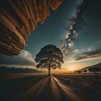 ai generado solitario árbol en el Desierto a amanecer. generativo ai foto