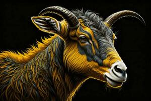 AI generated Portrait of a goat on a black background. Digital painting. ai generated photo