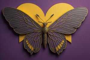 AI generated Butterfly in the form of a heart on a purple background. generative ai photo