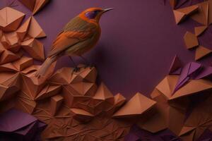 AI generated Abstract background with low poly origami birds. generative ai photo
