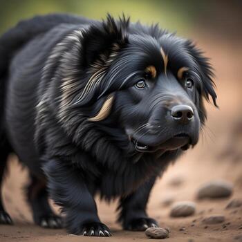AI generated Portrait of a dog breed Tibetan Mastiff standing on the ground. generative ai photo