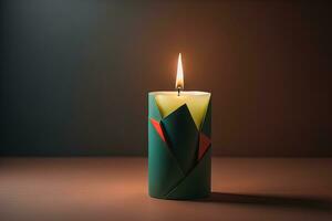 AI generated Creative burning candle on a wooden background. ai generative photo