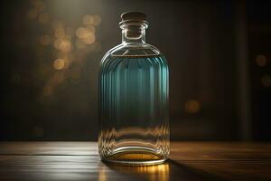 AI generated Bottle with a liquid on a solid color background. ai generative photo