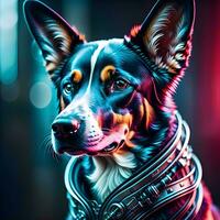 AI generated Portrait of a purebred dog on a dark background. generative ai photo