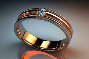 AI generated Wedding ring with diamonds on a solid color background. Jewelry. ai generative photo