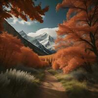 AI generated Mountain landscape with autumn forest and road, generative ai photo