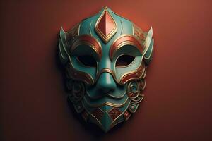 AI generated Spartan mask on a red background. generative ai photo