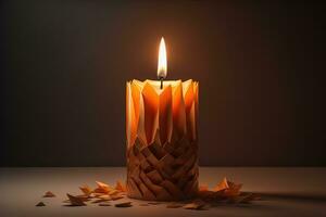 AI generated Creative burning candle on a wooden background. ai generative photo