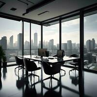 AI generated Luxury office interior with panoramic window and city view. generative ai photo